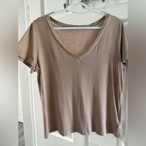 GAP V-Neck Women’s T-Shirt Neutral Brown 100% Cotton Small Petite